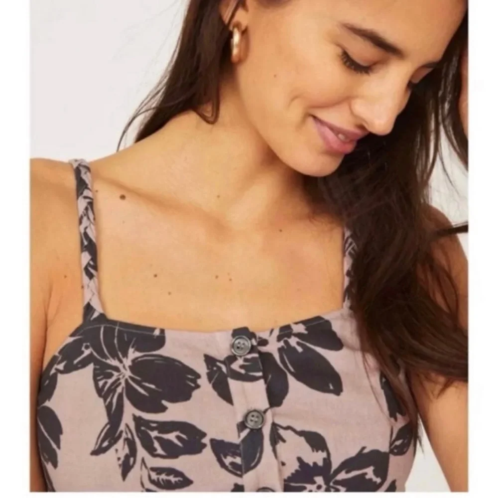 Free People Pink Floral Maxi Dress with Black Print